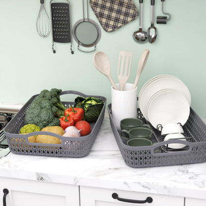 Lesbye Large Plastic Storage Tray Baskets, 6-Pack, Plastic Basket Trays, Grey