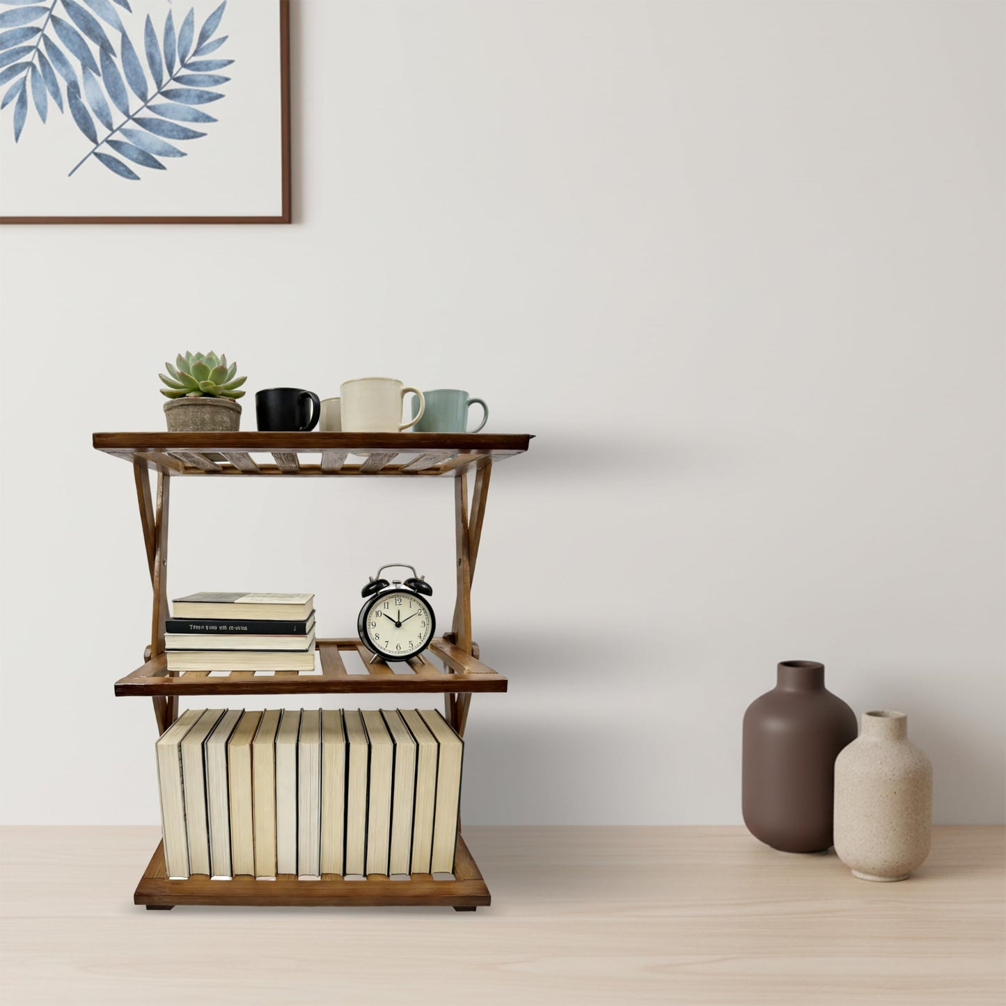 FloraVigo Office desk shelf, three-tier wooden desktop bookshelf, storage rack, suitable for office desks, bedrooms, kitchens