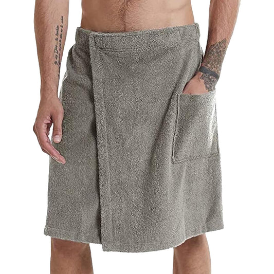 Jamron Mens Adjustable Bath Towel Wrap - Wearable Towel Skirt with Pocket for Gym Shower Sauna Spa & Beach Cover Ups Grey S