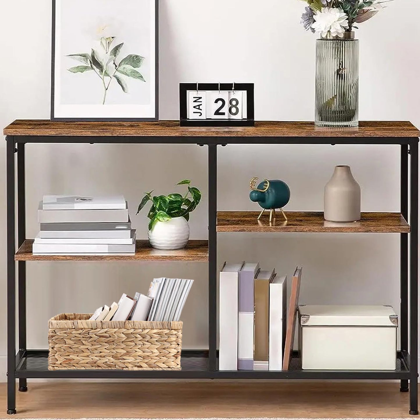 IGNPION Water Hyacinth Storage Opened Basket Living Room Decorative Baskets Woven Wicker Towel Basket with Handles Bathroom Storage Organiser Box