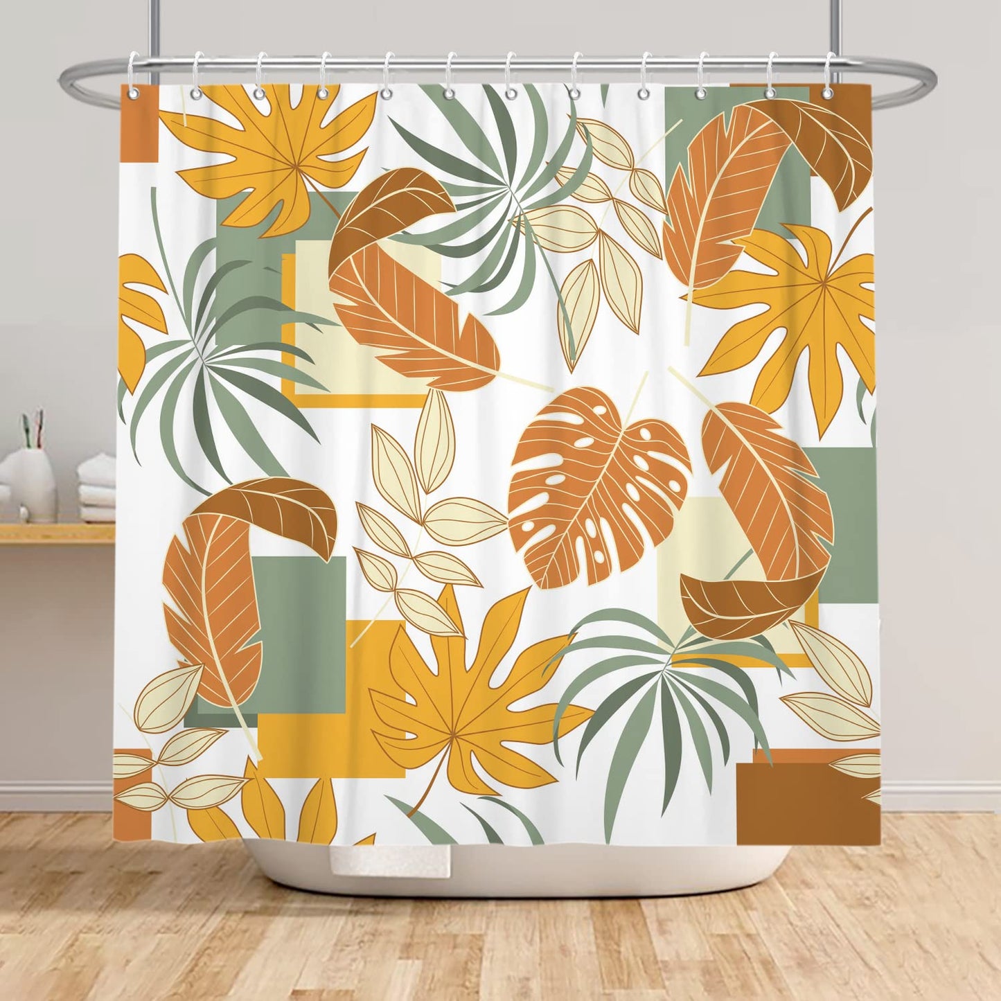 Bovlleetd 60x72inch Bohemian Bathroom Curtain Waterproof Abstract Botanical Shower Curtain Watercolor Mid-Century Tropical Plant Shower Curtains