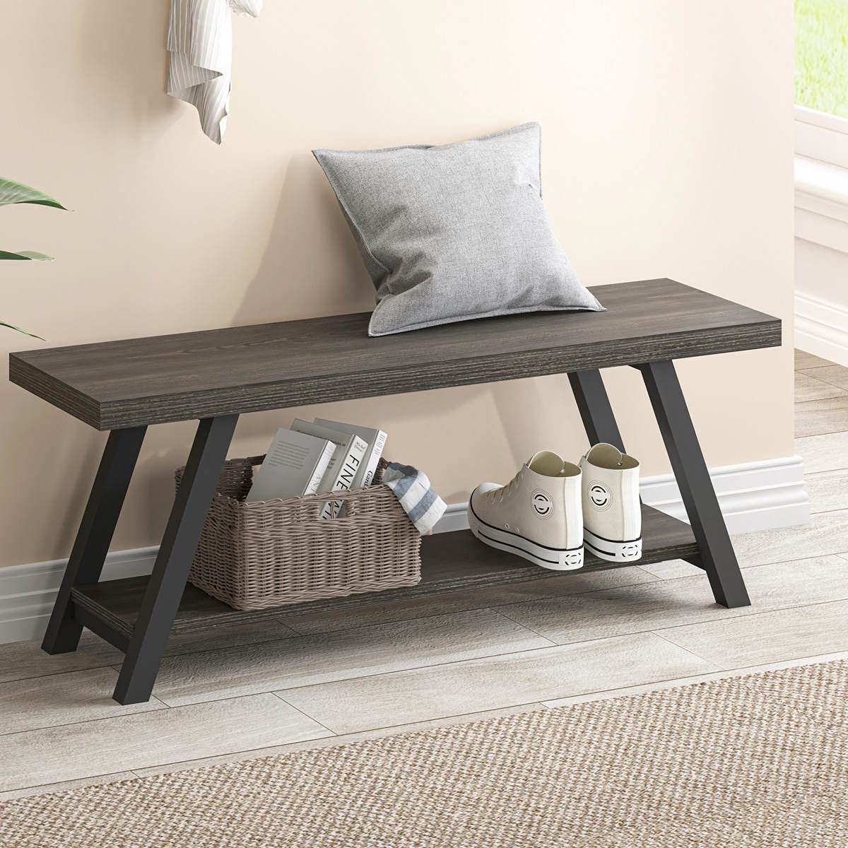 LVB Shoe Storage Bench Entryway Benches for Hallway 120cm Dark Oak