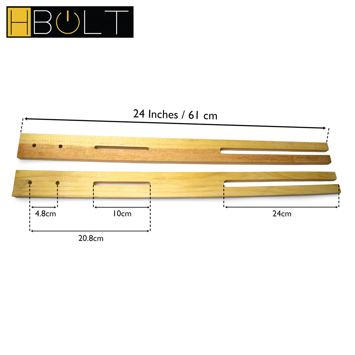Universal Fit Replacement Wooden Headboard Struts Set of 2 - Pre-Drilled with Fittings, Available in 24"/61cm & 30"/76cm