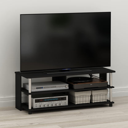 Furinno SULLY TV Stand, 3-Tier Entertainment Center, TV Console for TV up to 48 Inch, for Living Room, Bedroom, Americano/Stainless Steel Tubes