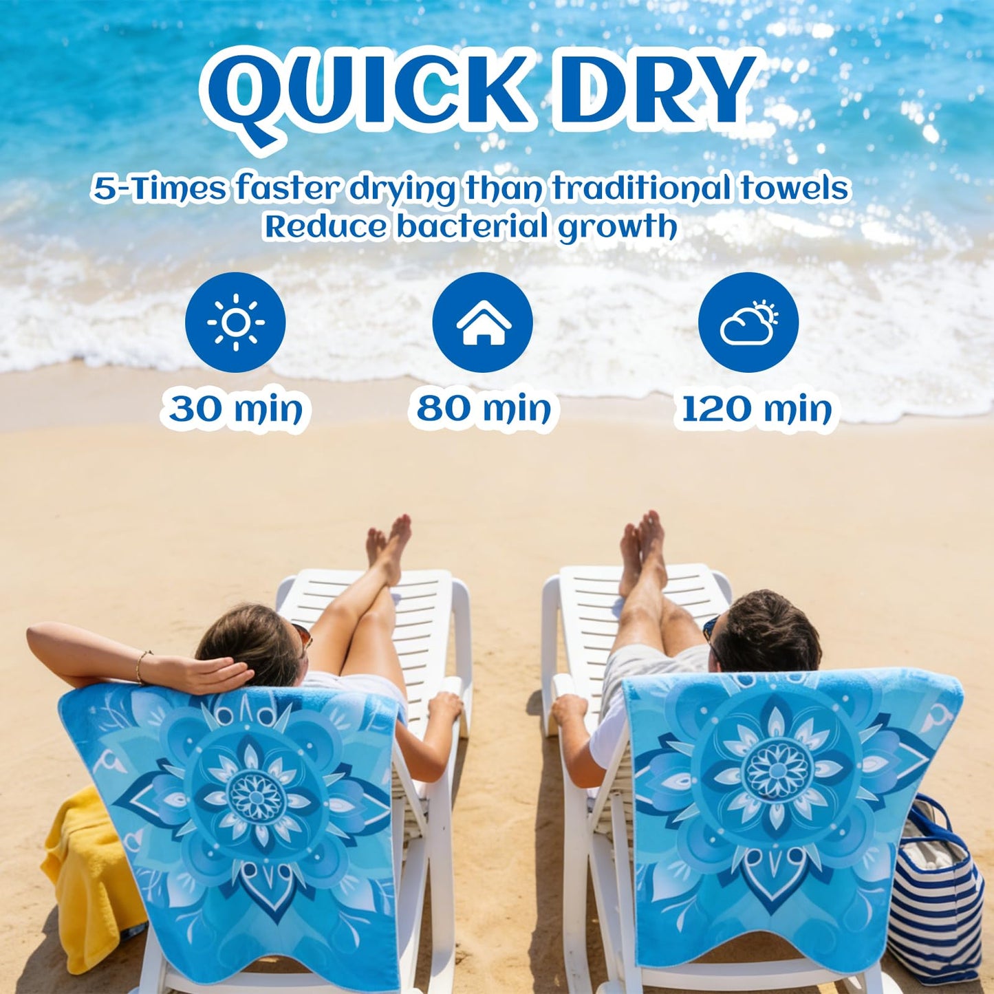 Anavasi 2 Pack Microfibre Beach Towels for Adults, 180 x 90 cm with Net Bag