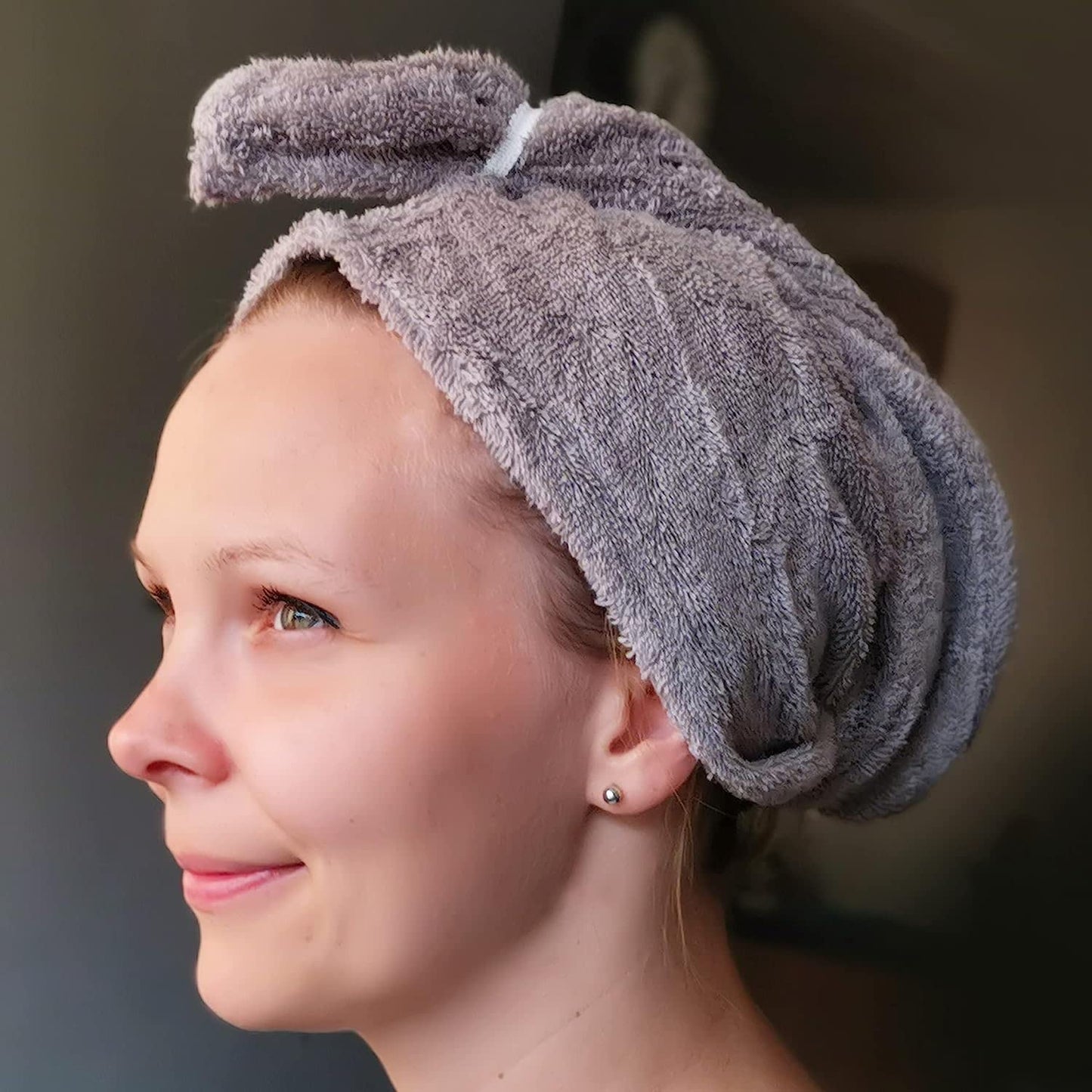 LLAMAXY 100% Pure Organic Cotton Hair Towel - Quick Twist Rapid Dry Turban Cap for Adults and Children - 3 Pack Grey