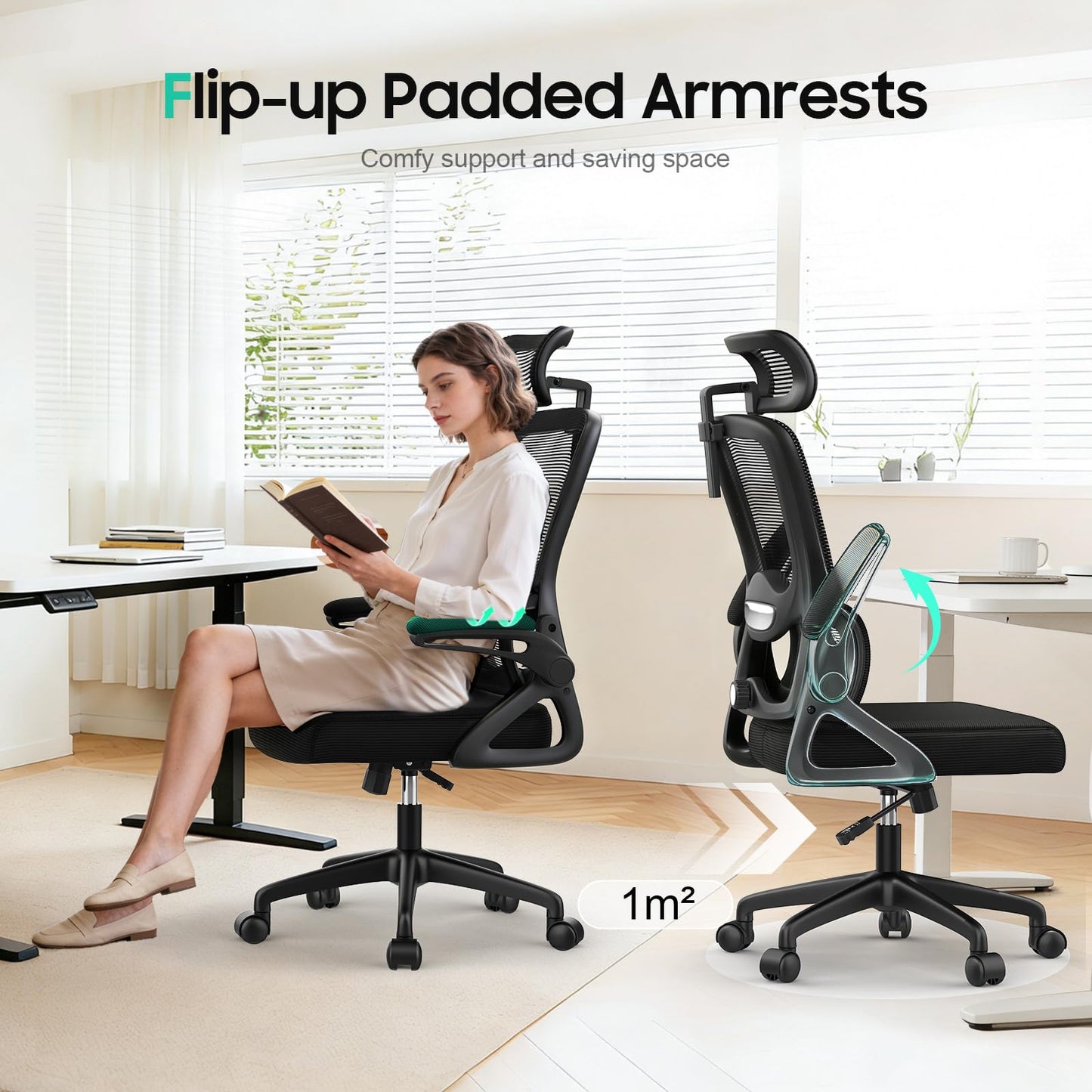 YONISEE Office Chair, Ergonomic Desk Chair -Dual Backrest Design with 2D Lumbar Support & Adjustable Headrest. Swivel Computer Chair with Flip-up