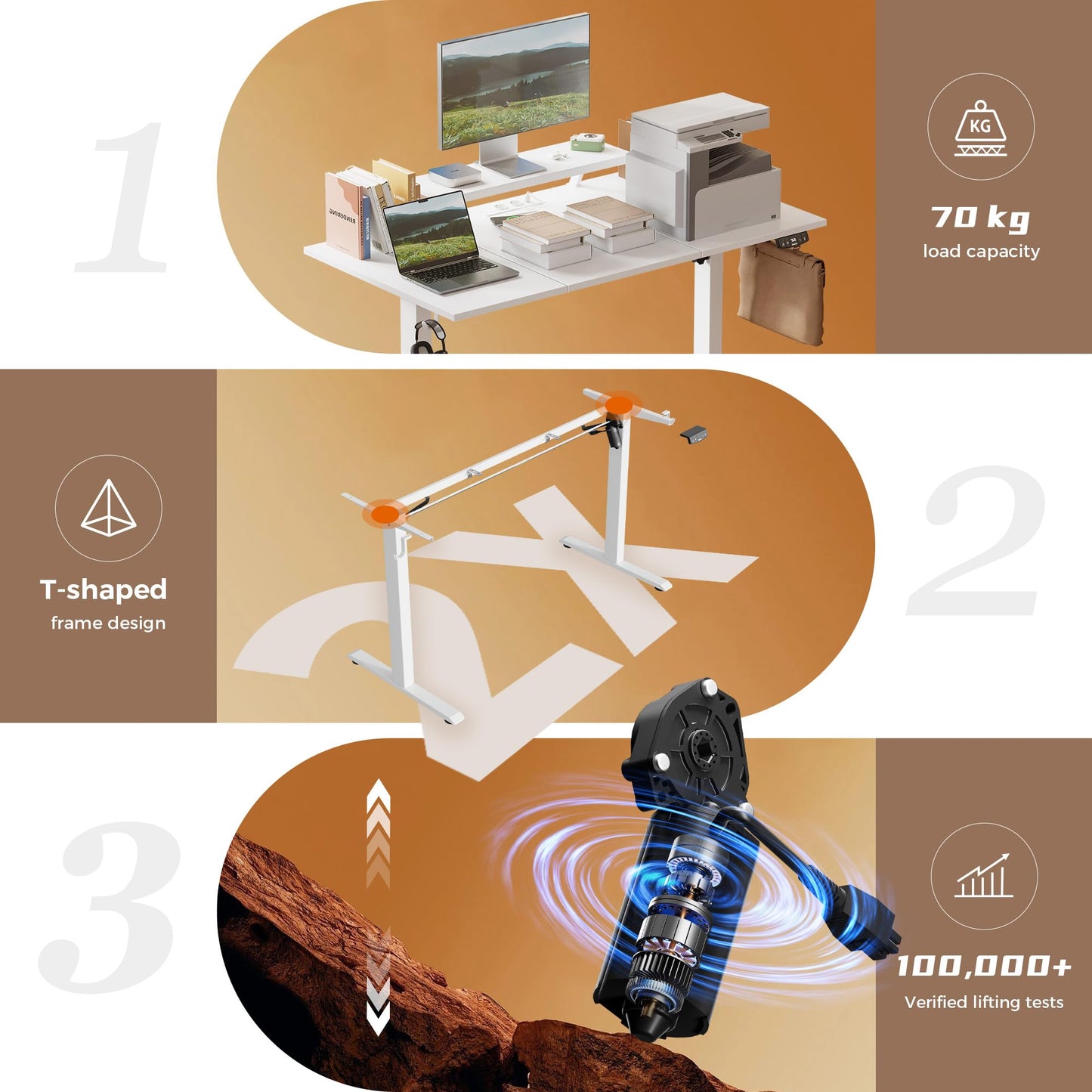 Klicelor Electric Standing Desk, Led & Plug, Movable Monitorstand, 160x60