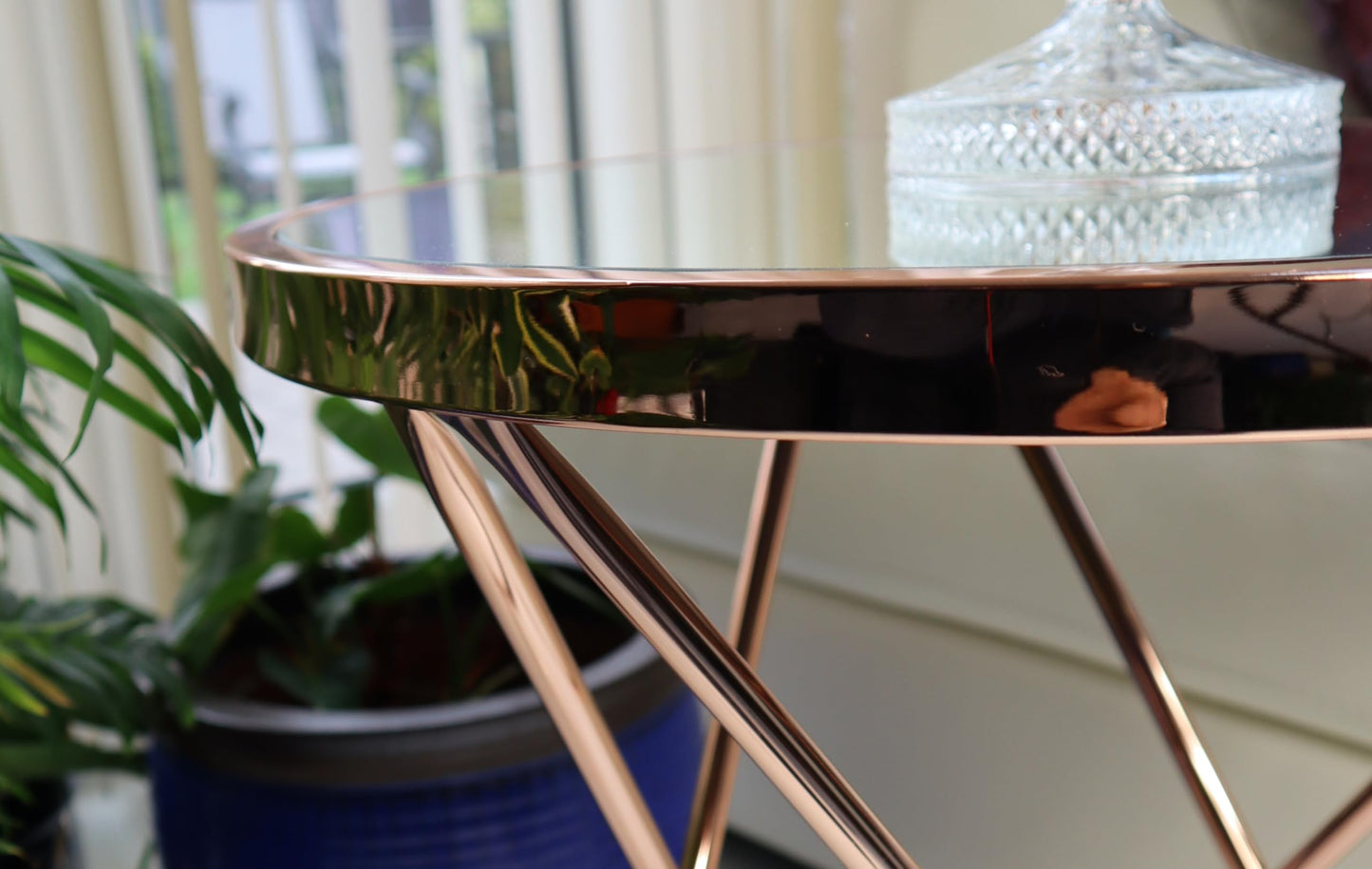 ASPECT Porto Round Side End Coffee Table, Glass, Copper/Mirror, 45 x 45 x 50 cm, STB39/MR