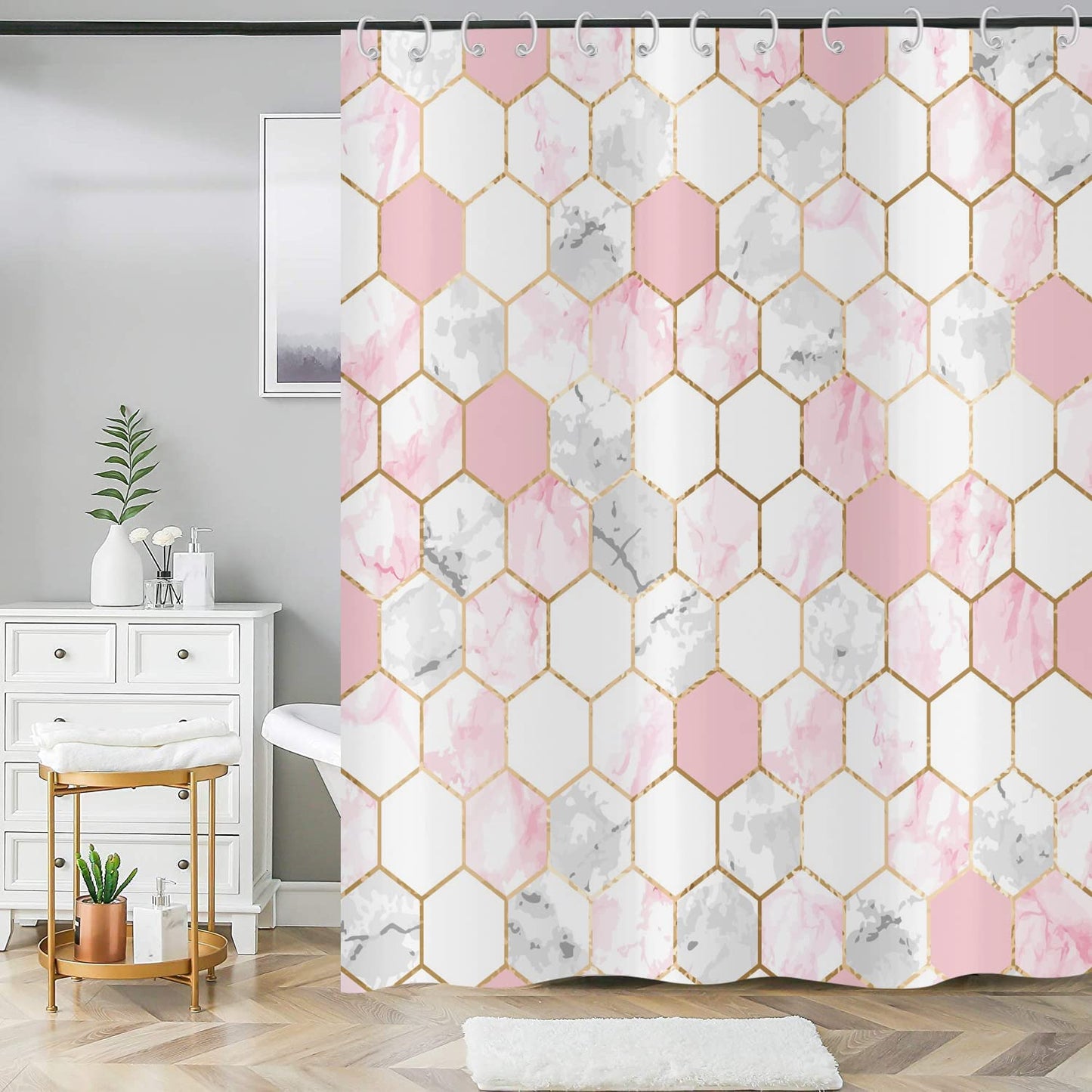ASDCXZ Shower Curtain Marble 180x200 cm, Modern Light Luxury Pink Gold Grey Marble Optic Bathroom Shower Curtains Washable Polyester Textile