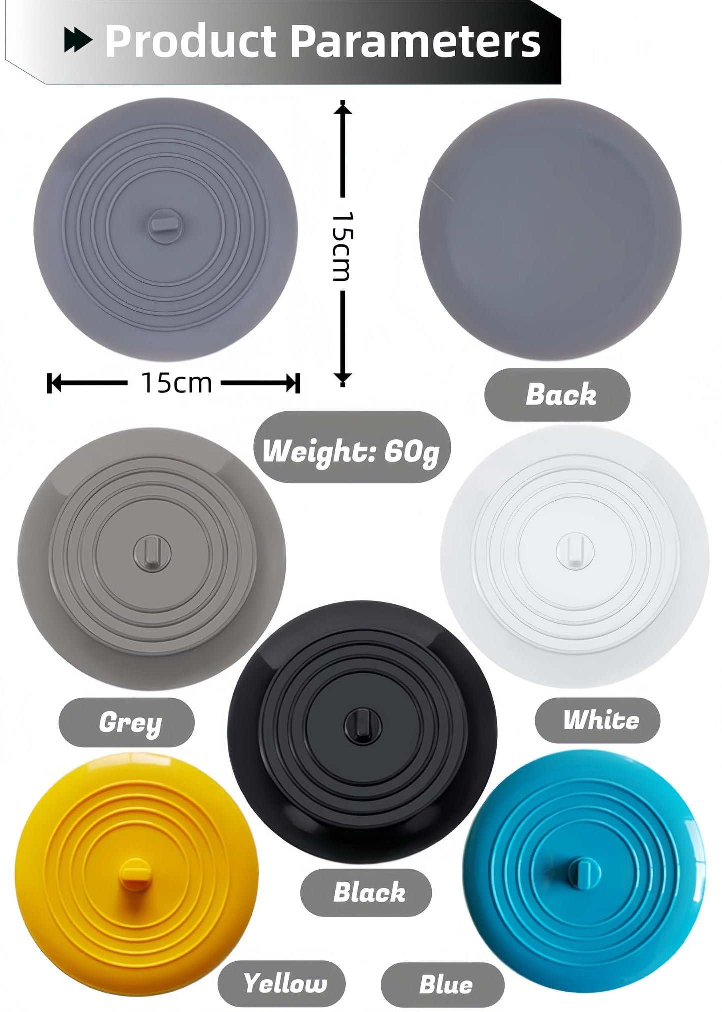 RQzaufania 2 Pack 15.3 cm Diameter Silicone Tub Stopper, Drain Stopper Universal Sink Plug for Kitchen Sink & Basin, Bathtub (Yellow&Grey)
