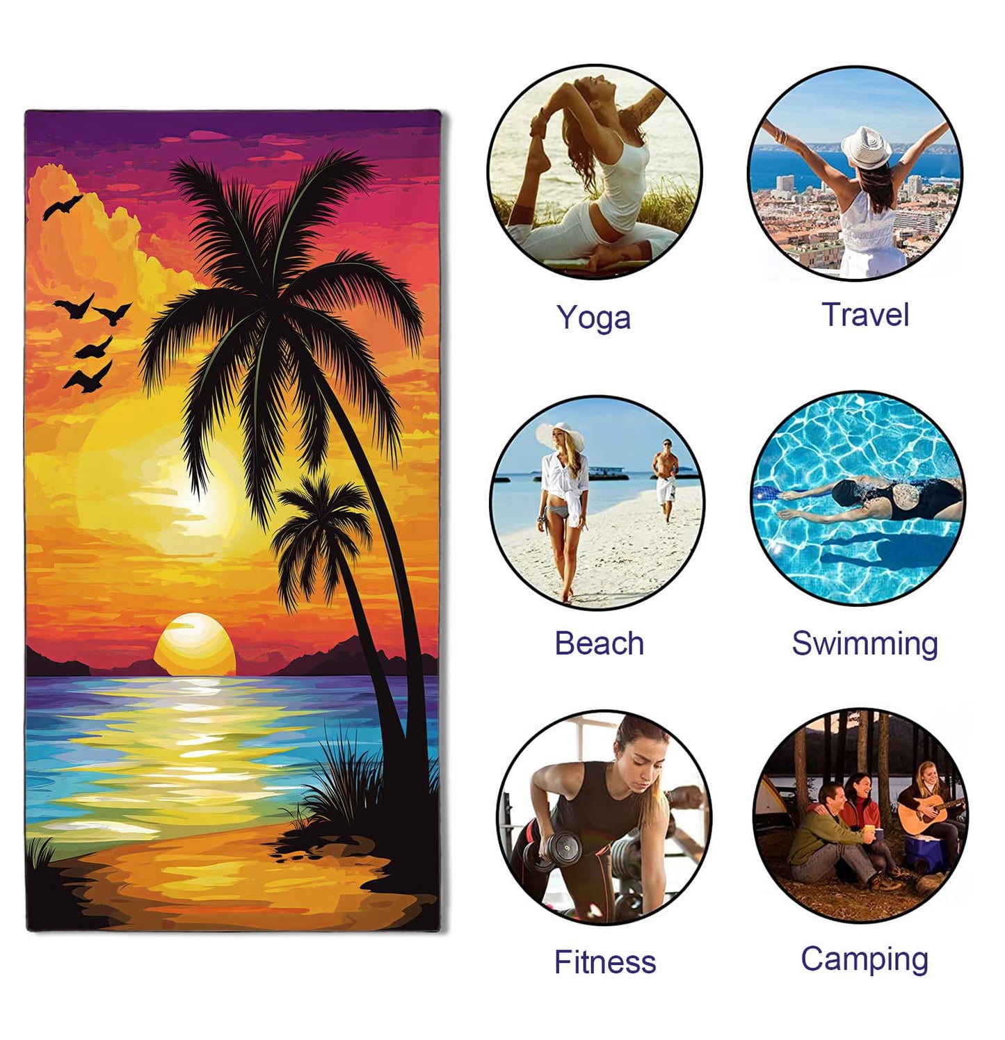 YISUMEI Sunset Coconut Tree Beach Towels for Adults Extra Large 180 x 90 cm, Microfibre Lightweight Quick Dry Towel for Swimming Pool Cruise Travel