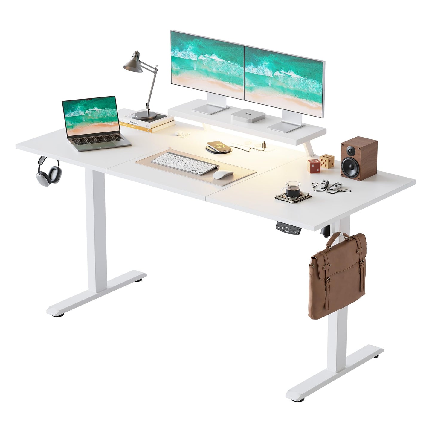 Agilestic Electric Standing Desk, Led & Plug, Movable Monitorstand, 160x60