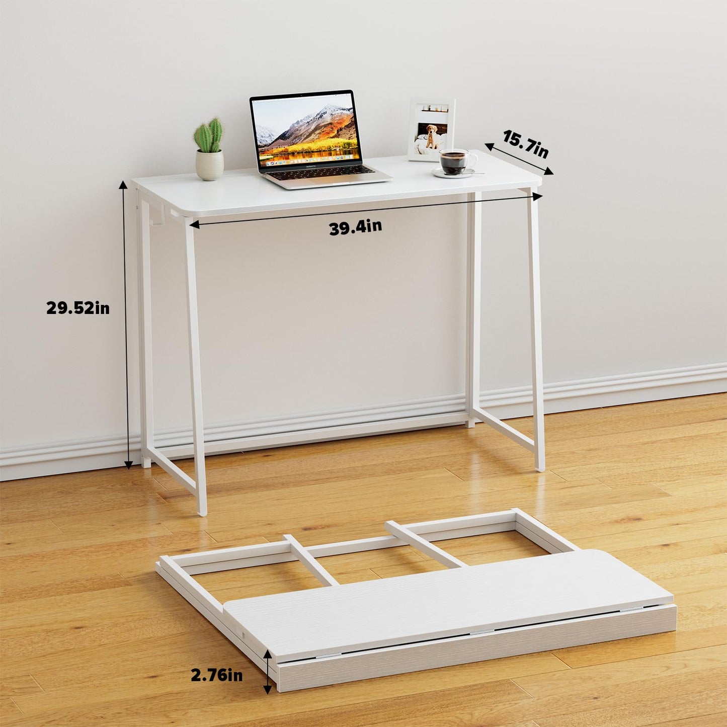 WOHOMO Folding Desk, 100cm Small Writing Desk, White