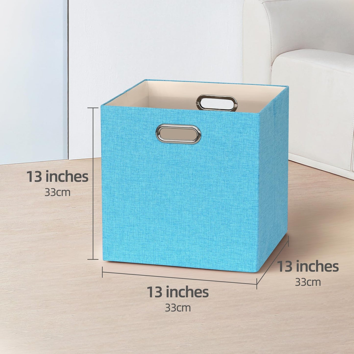 BinWhiz 4 Pack Collapsible Linen Fabric Storage Cubes/Organiser- 33x33x33 cm Fabric Bins for Kallax Shelves, Cabinet, Bookcase, Closet