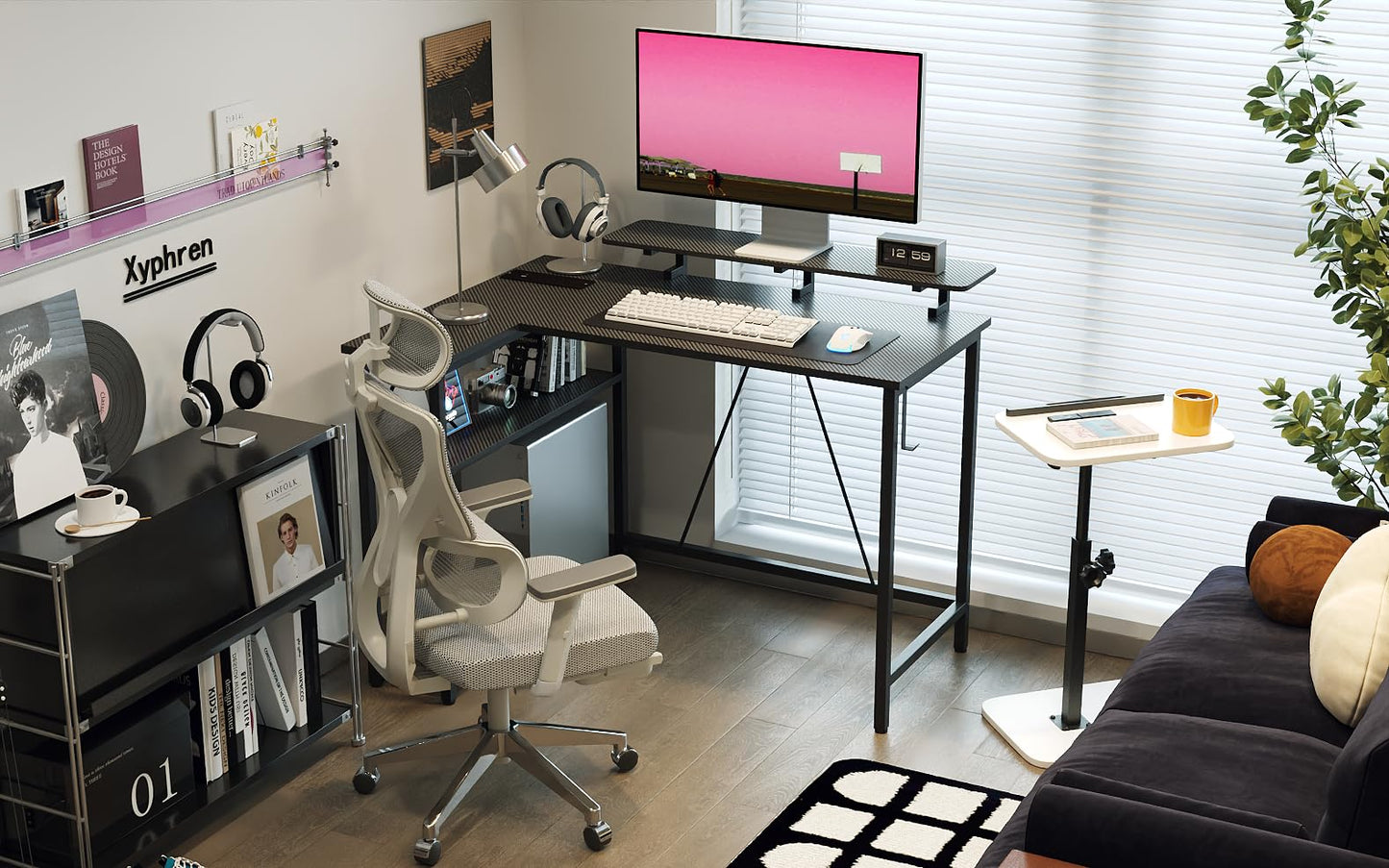 Xyphren L Shaped Gaming Desk with RGB LED Lights & Power Outlets,Corner Computer Desk with Adjustable Shelves