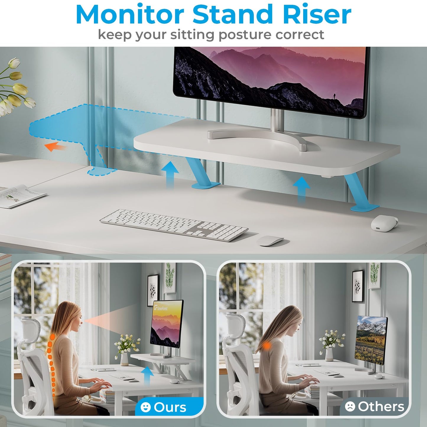 GreenForest Office Desk 120cm with Monitor Stand, Full White