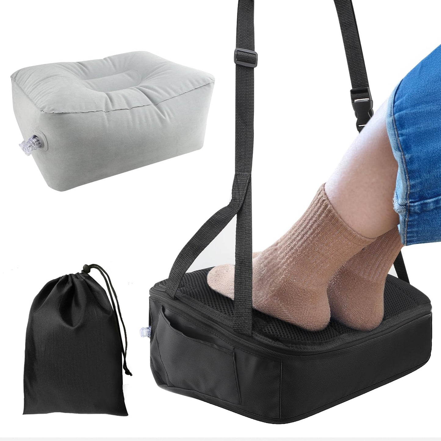 Vepazony Foot Rest Desk Ergonomic Height Adjustable Inflatable Home Office Foot Rest 2-in-1 Footstool Improved Posture and Stress Relief Study Office