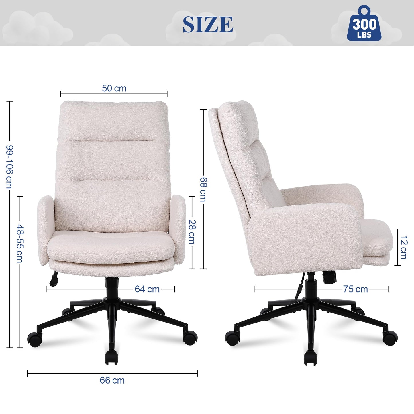 Flysky Office Chair for Home, Teddy Fleece Desk Chair, Beige