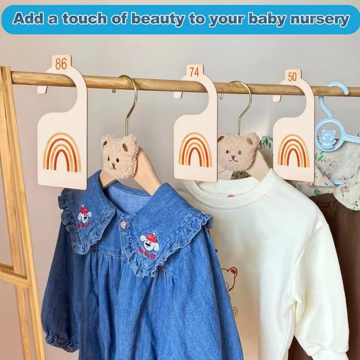 Zwenjuan Baby Wardrobe Dividers,9PCS Wooden Clothes Dividers,Hanger Divider Closet Clothes Organiser Labels Baby Size Dividers for Wardrobe,Baby