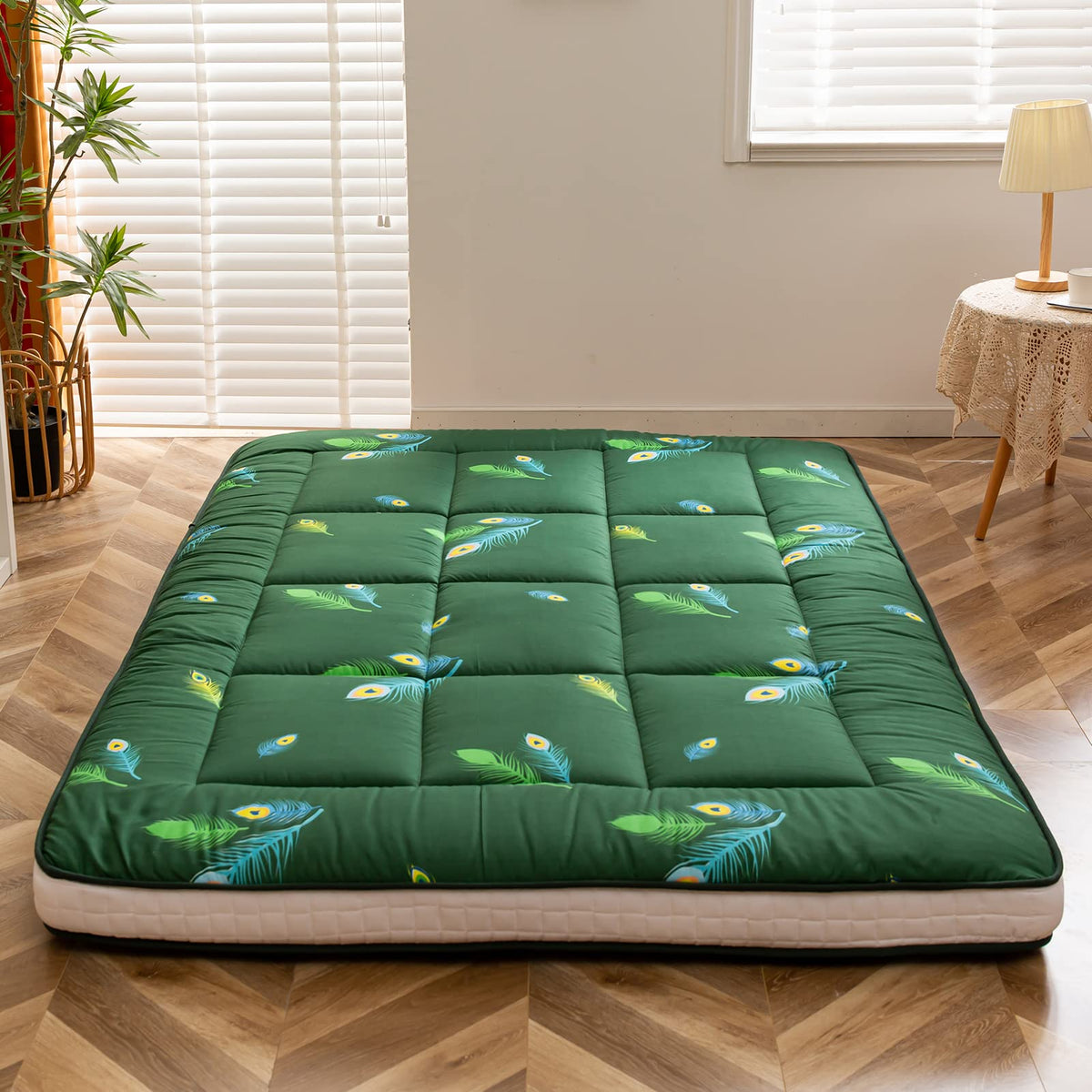 MAXYOYO Futon Mattress, Padded Japanese Floor Mattress Quilted Bed Topper, Extra Thick Folding Sleeping Pad Breathable Floor Lounger Guest Bed for
