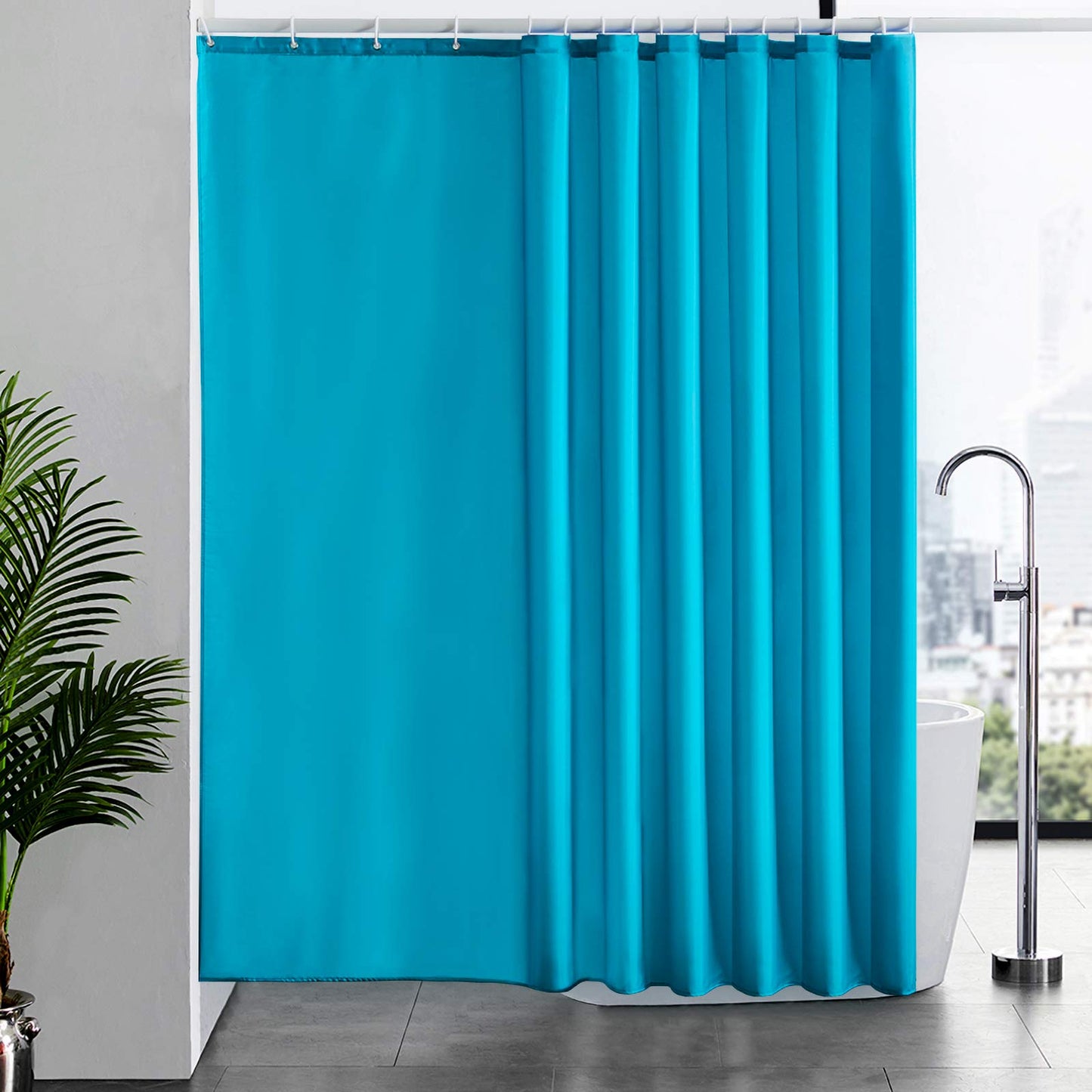 Furlinic Shower Curtain Mould Proof Resistantand Waterproof Washable Polyester Fabric Teal Bath Curtains with Weighted Hem 16 Hooks for Wetroom Extra