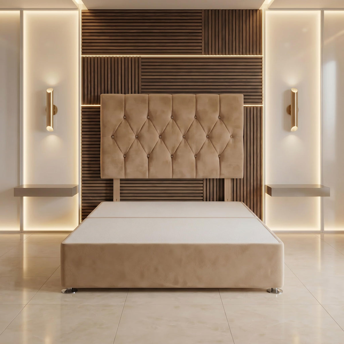 Bed Centre Ziggy Plush Single Divan Base 30" Headboard, Beige, 0 Draw