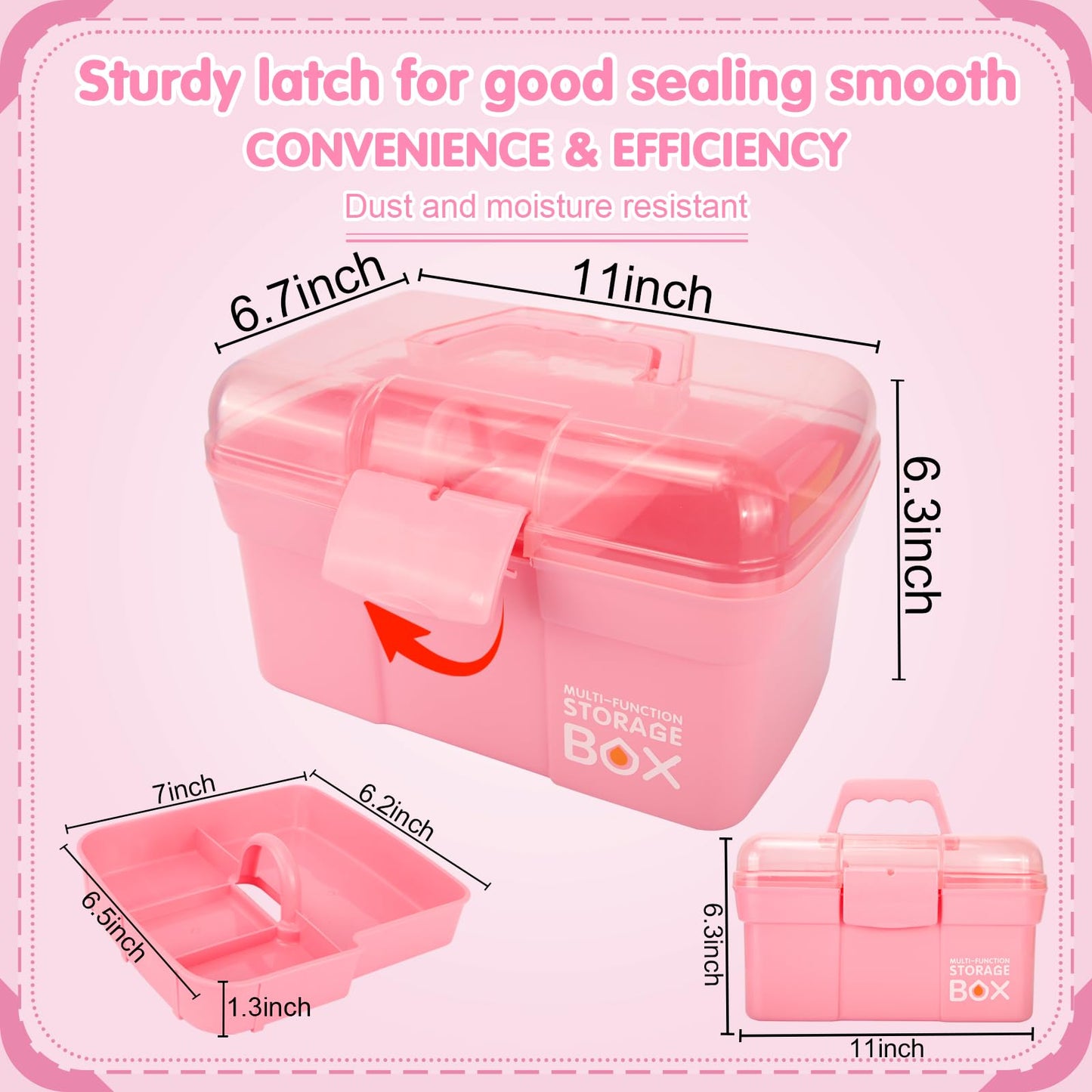 Creahaus 11in Multipurpose Storage Box with Removable Tray, Plastic Small Storage Box with Handle, Portable Art Craft Organizer Case for Sewing