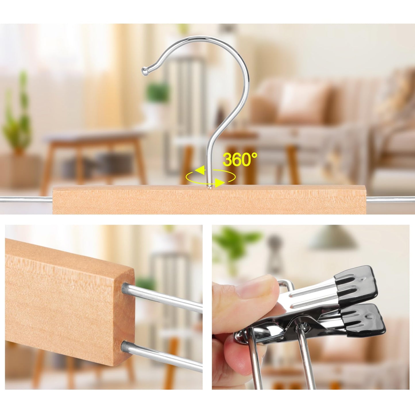 TOPIA HANGER Wooden Trouser Hangers with Clips,Wood Skirt Short Hangers