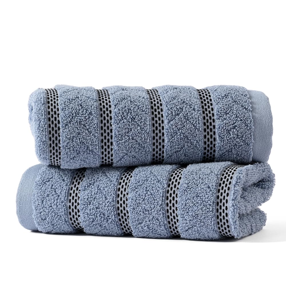 sense gnosis Blue Hand Towels Super Soft Jacquard Ribbed Striped Pattern 100% Cotton Absorbent Decorative Hand Towel for Bathroom 13 x 29 Inch, 2 Pack