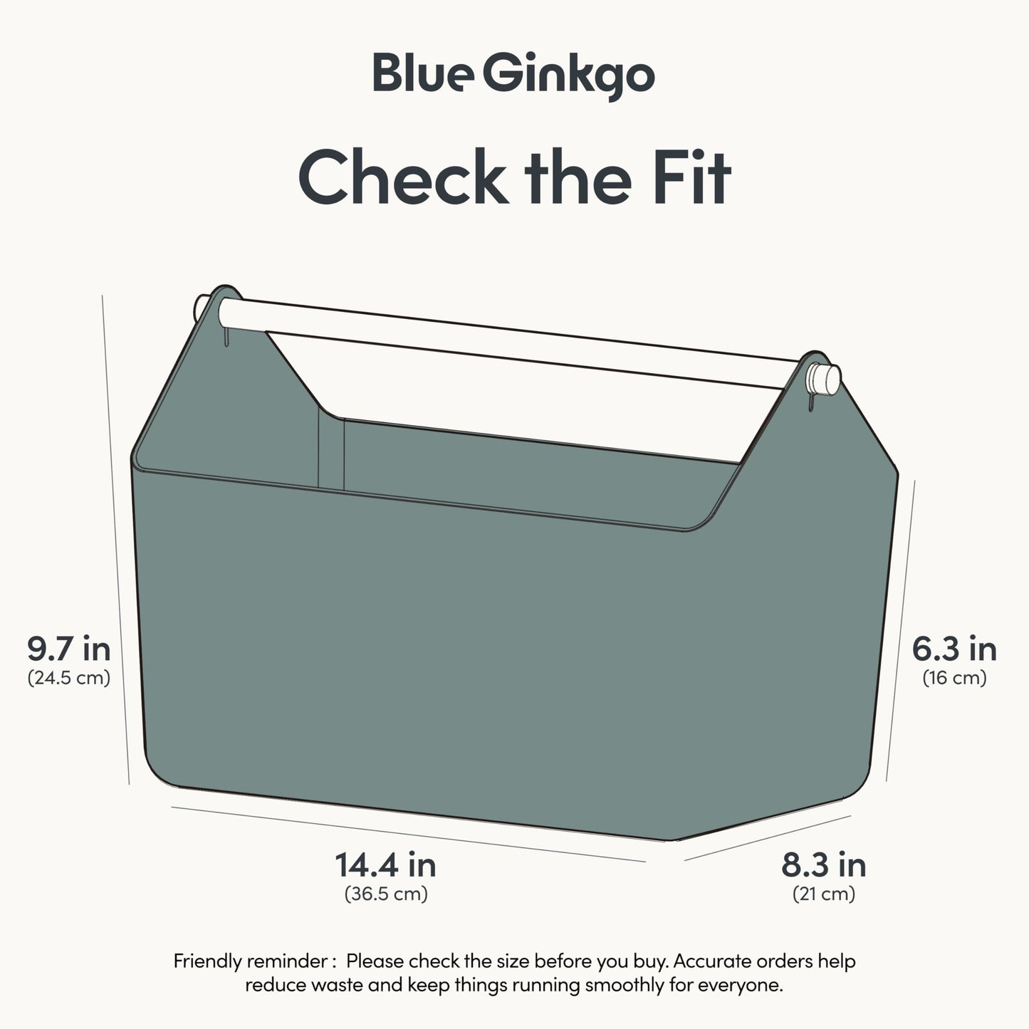 BLUE GINKGO Large Storage Basket – Plastic Caddy with Wooden Handle for Bathroom, Pantry, or Cleaning Supplies (Green)