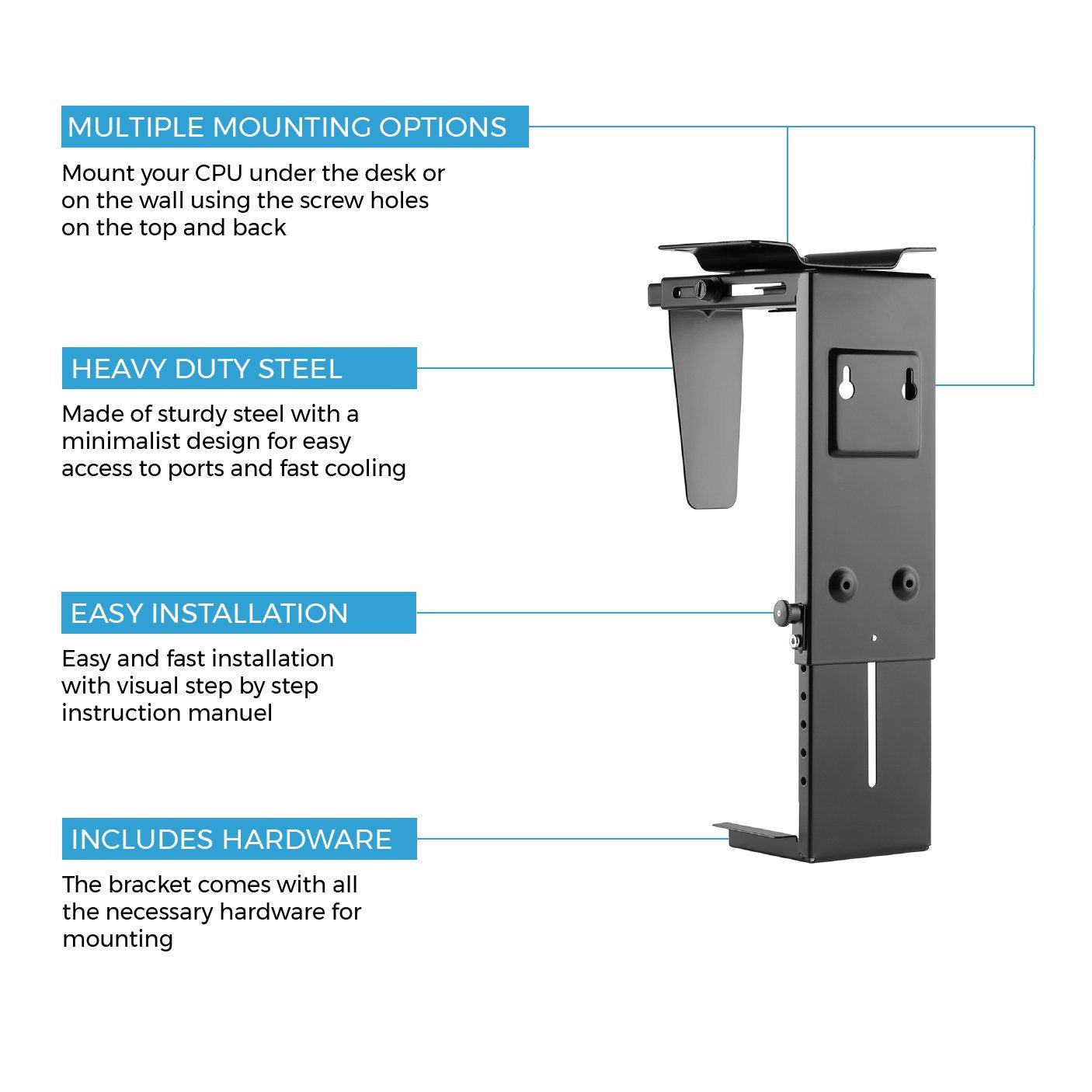 HumanCentric Adjustable Under Desk Computer Mount & Wall Mount, CPU Holder