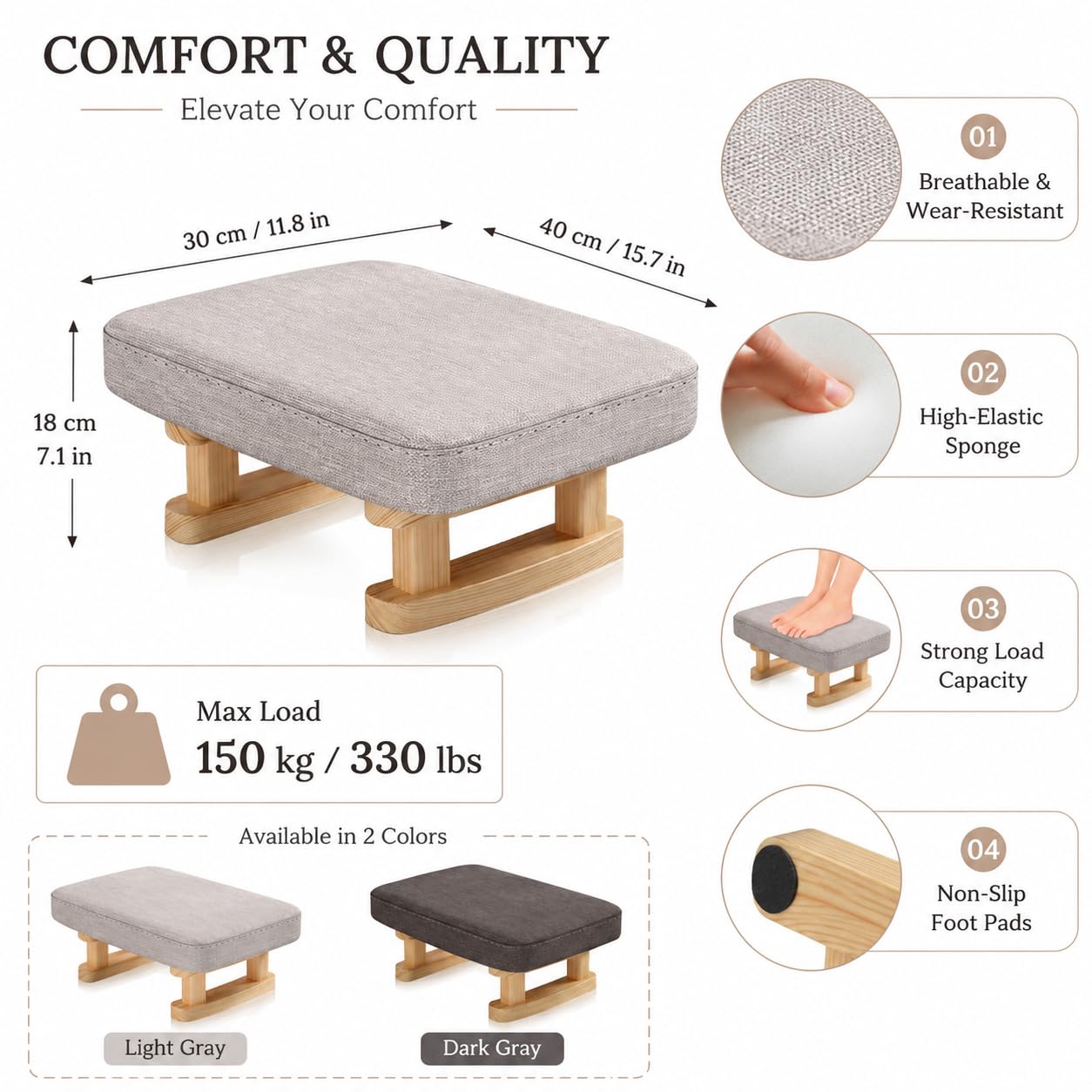Lighterday Foot Stool,Pouffe Footstool with Cushion,Ottoman Stool with Removable Footstool Cover,Poofy Foot Rest for Leg Rest in Living Room Bedroom