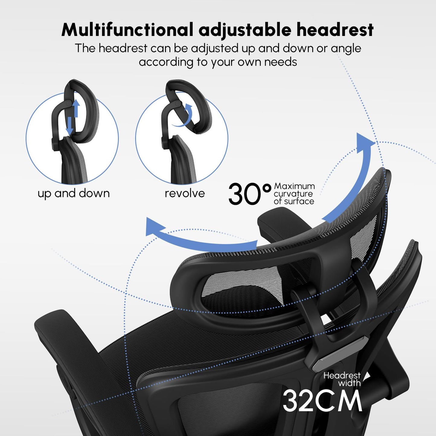 WUPY Mesh Office Chair with Footrest & Headrest, Ergonomic Computer Chair