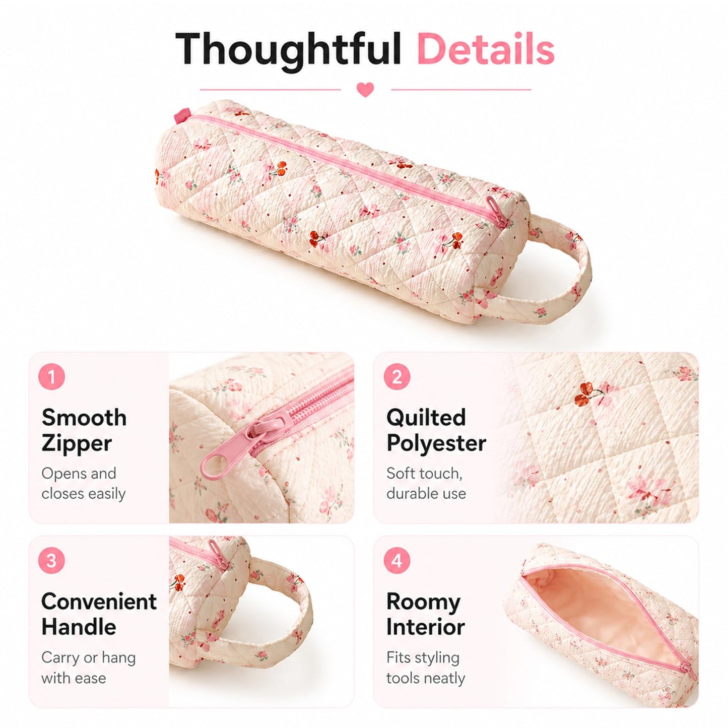 Hair Dryer Bag, Floral Pattern Portable Hair Tool Bag with Storage Bag