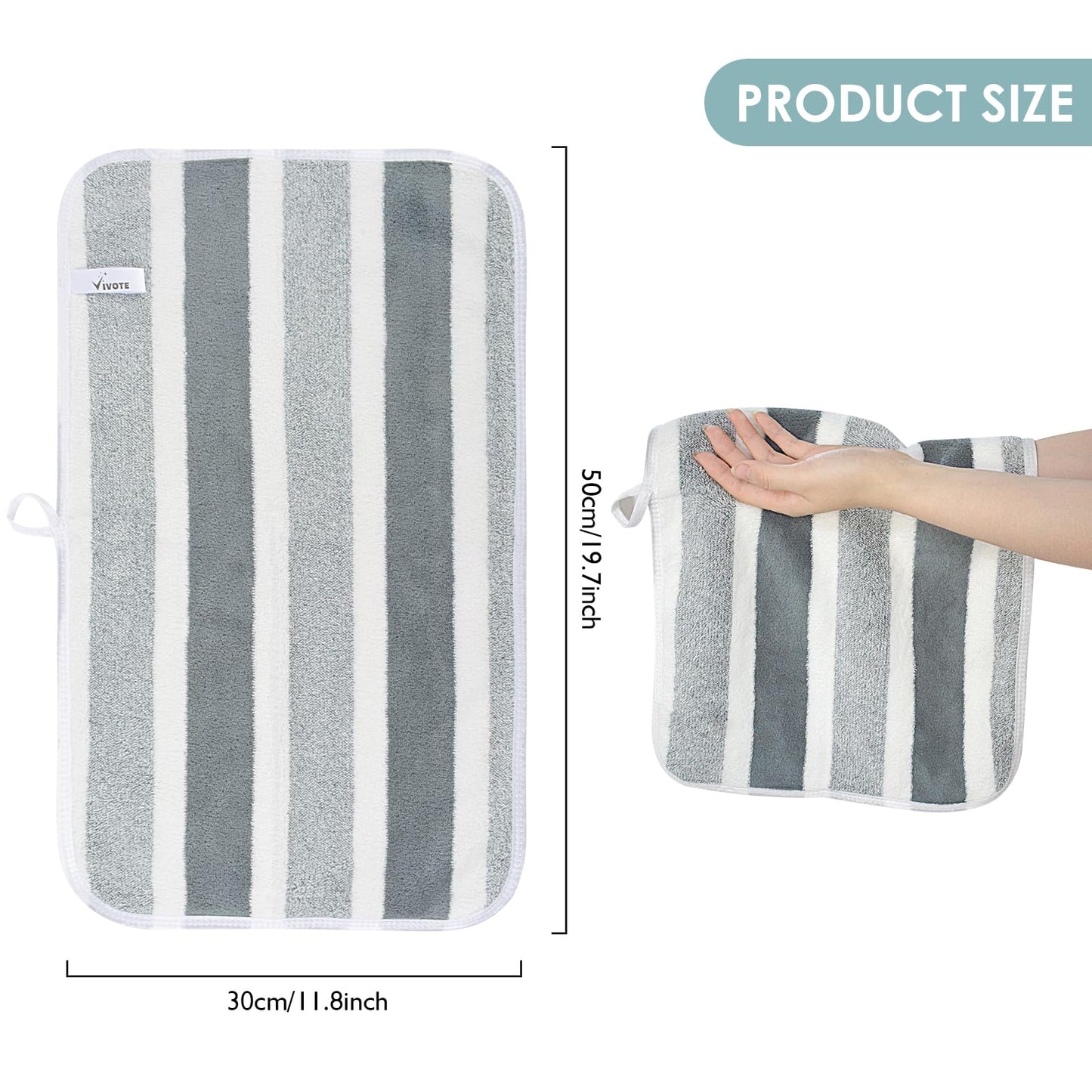VIVOTE Microfibre Hand Towels for Bathroom with Hanging Loop Grey 3pcs