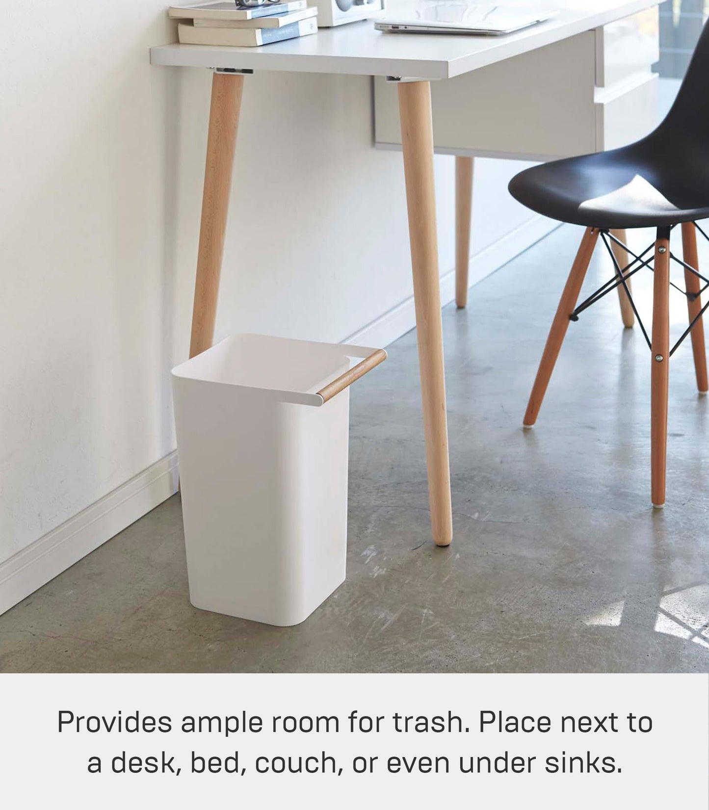 YAMAZAKI 3132 COMO Trash Can, white, Wood/Polypropylene, Minimalist, 24 x 19.5 x 32 cm
