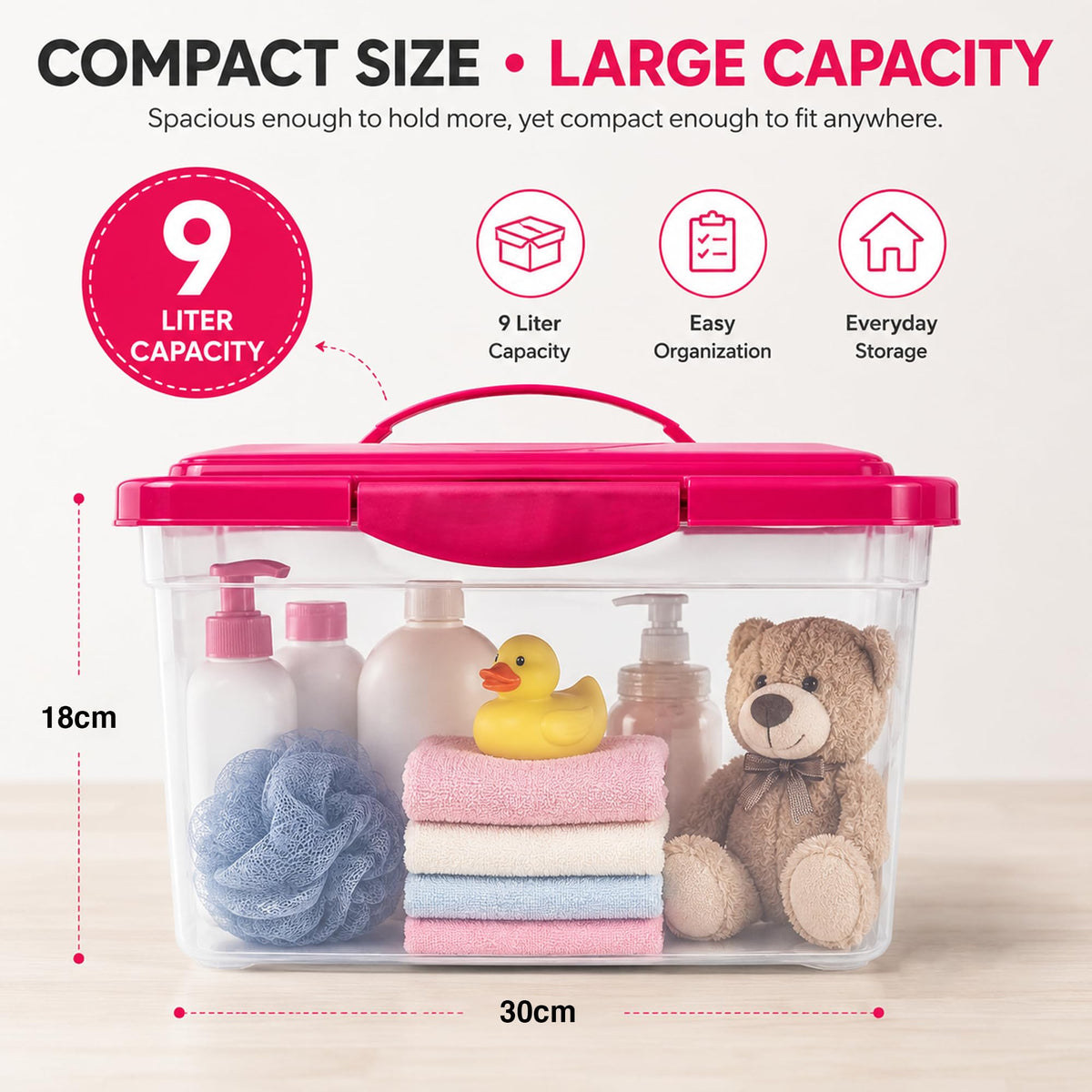9L Storage Box with Secure Lid & Carry Handle | Stackable Clear Container