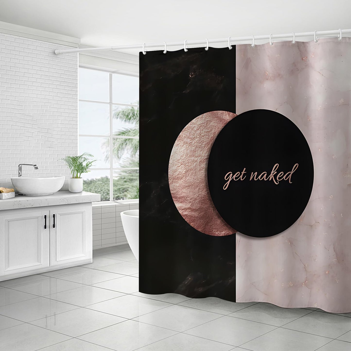 FAIRYGATE Shower Curtain Bathroom Curtains Extra Long Wide Mould Proof Resistant Fabric for Wet Room Bath Black Decor Set Retro Style Fashion
