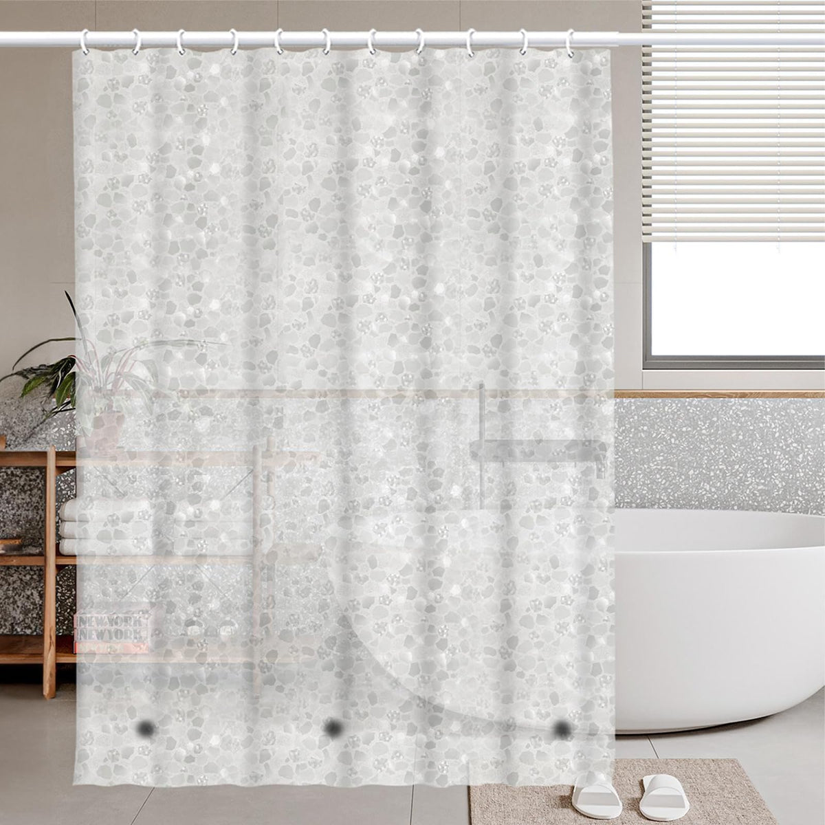 3D Crushed Stone Design ECO Shower Curtain - Mould Proof PEVA Waterproof 180x180cm With 3 Magnets, 12 Plastic Hooks