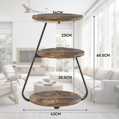 ARTETHYS Side Table Set of 2, Small Round Coffee Table, Rustic Brown