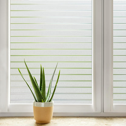 DOWELL Window Film Privacy Film for Glass Windows 60x400cm, Frosted Stripe Pattern Sticker Static Cling, Opaque Self Adhesive Glass Vinyl Decorative