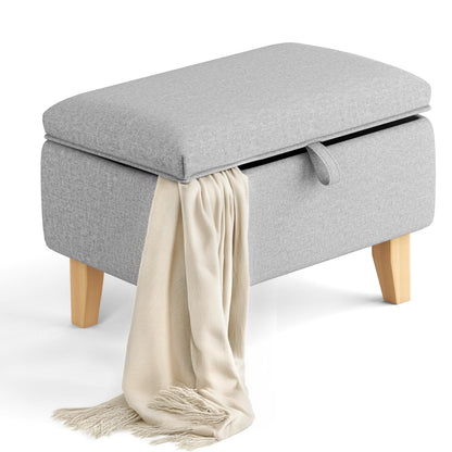 INMOZATA Linen Storage Footstool Upholstered Ottoman Footstool with Storage Pouffe Stool Change Shoe Footrest With Wooden Legs for Living Room