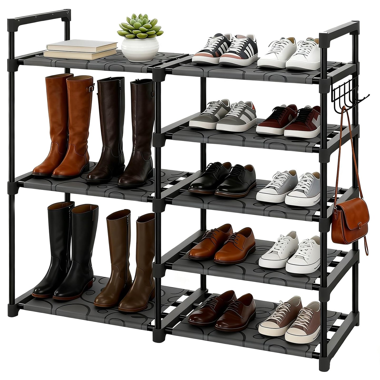 Altdnmaf 5 tier Shoe and Boot Storage Rack, 84cm Wide Large Welly Stand, Stackable Long Show Rack, for Entryway, Hallways, Kitchens