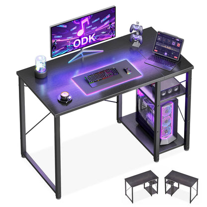 ODK Gaming Desk with Shelves, Small Computer Desk, 100 x 48 cm, Black