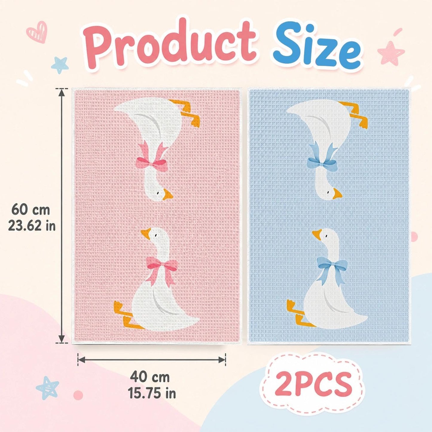 ZENITHYX 2Pcs Goose Hand Towels, Waffle Animal Tea Towels for Kitchen Bathroom, Funny Goose Kitchen Tea Towels for Women Men Kids Daily Use
