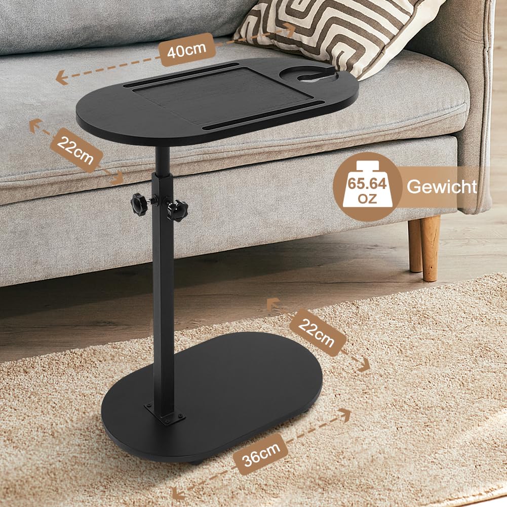 C Shaped End Table with Adjustable Height and Rotating Top