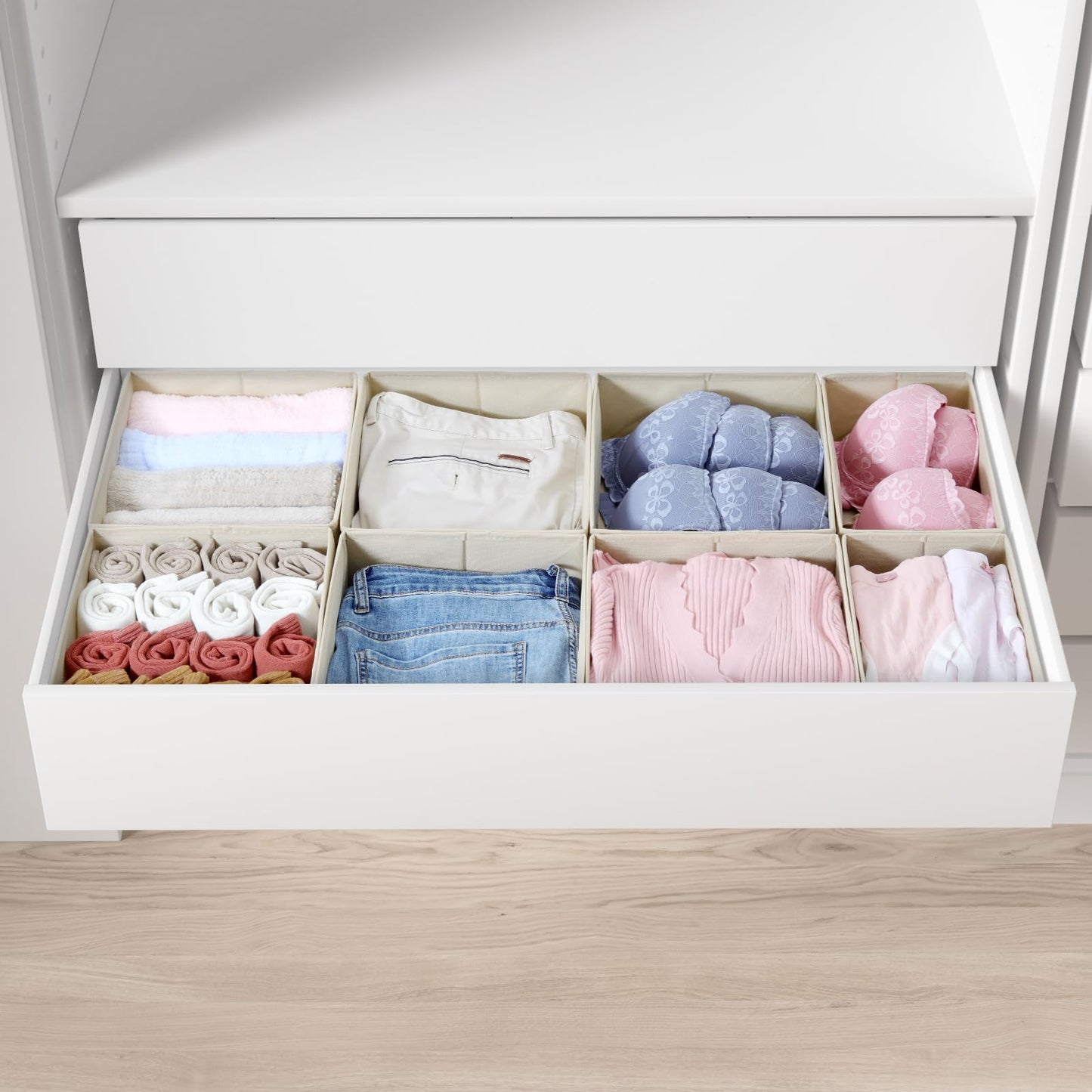 ORLISA Drawer Organiser for PAX 100 Drawers (100x58cm), 8 Pack Closet Organiser Set, Fabric Drawer Dividers & Wardrobe Organisers for Clothes Storage