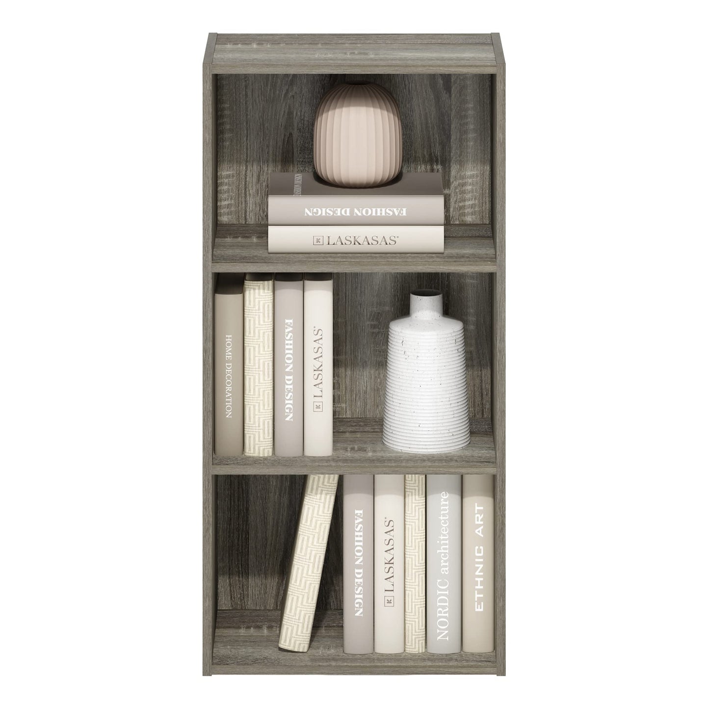 Furinno LUDER Book Shelf, 3-Tier Modern Bookshelf, Open Shelves Bookcase 9.3 x 16 x 31.4, for Living Room, Bedroom, Home Office, French Oak
