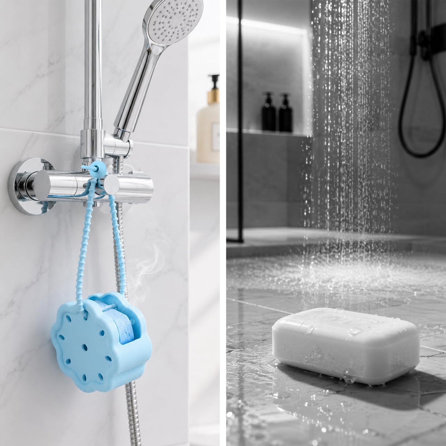 Peybaiwy 2 Packs Silicone Shower Steamer Tray with Adjustable Strap Steamer Holder Bath Bomb Organizer Aromatherapy Diffuser Containers Bathroom